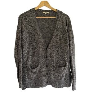 Madewell Womens Marled Knit Cardigan Sweater Black White V-Neck Button E0169 S